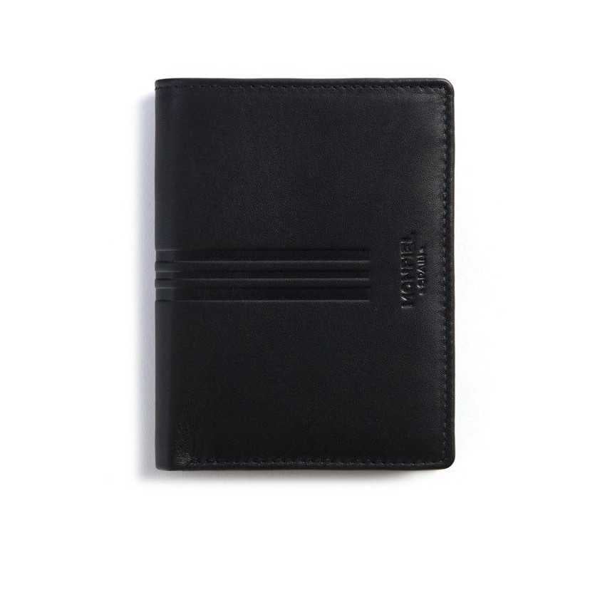 Leather wallet with double billfold and interior coin purse Mountain Black Front MONPIEL