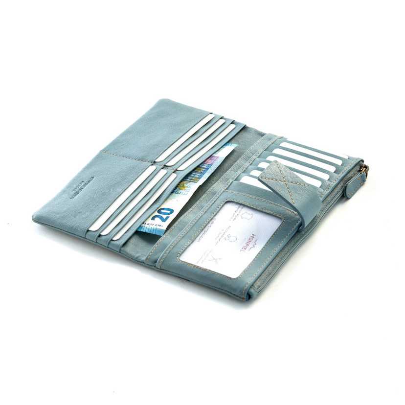 Brieftasche, Brosche und Geldbörse - Glatter XL blauer Innenreißverschluss.