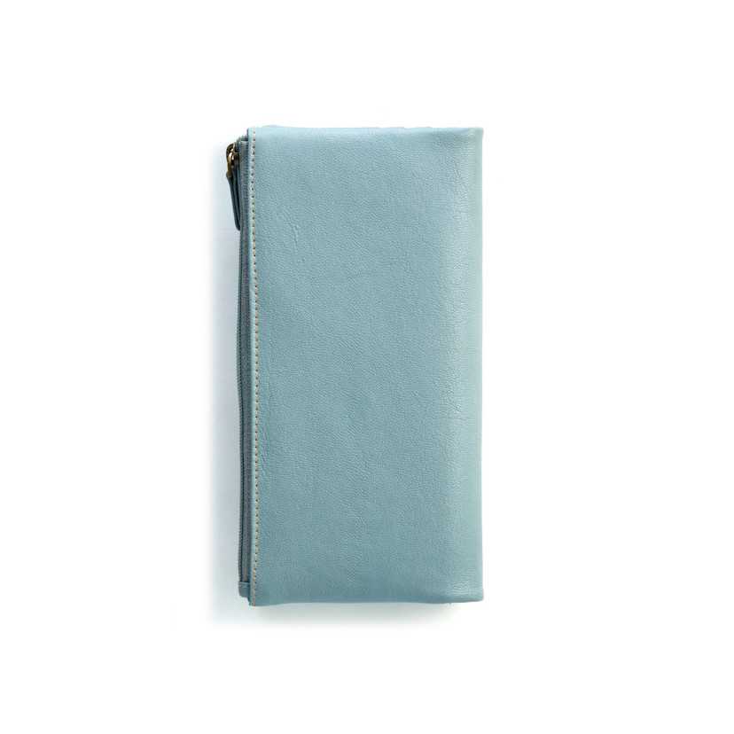 Brieftasche, Brosche und Geldbeutel - Glatter XL Reißverschluss Blau Rückseite.