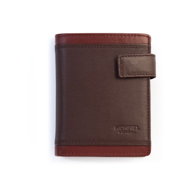 Portefeuille homme en cuir noir avec bouton-pression, vue de face sur fond blanc - MONPIEL 2