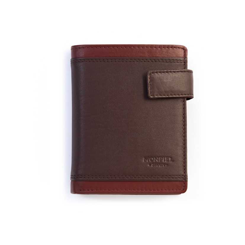 Men’s brown leather wallet with clasp, front view, on a white background - MONPIEL