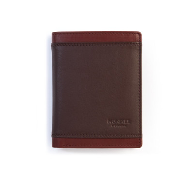 Brown leather wallet with coin pocket Lago, front view, on a white background - MONPIEL 2