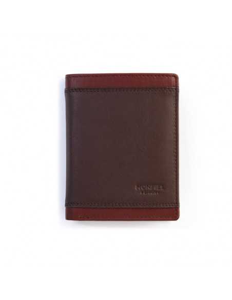 Brown leather wallet with coin pocket Lago, front view, on a white background - MONPIEL