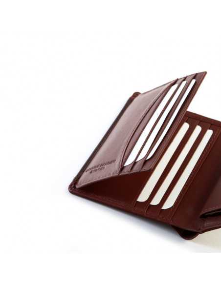 Brown Lago leather wallet with coin pocket, card slot detail on white background - MONPIEL