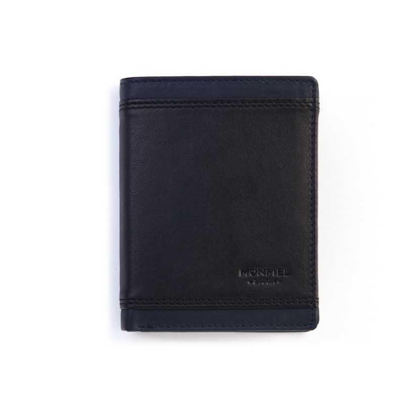 Black leather wallet with coin pocket Lago, front view, on a white background - MONPIEL