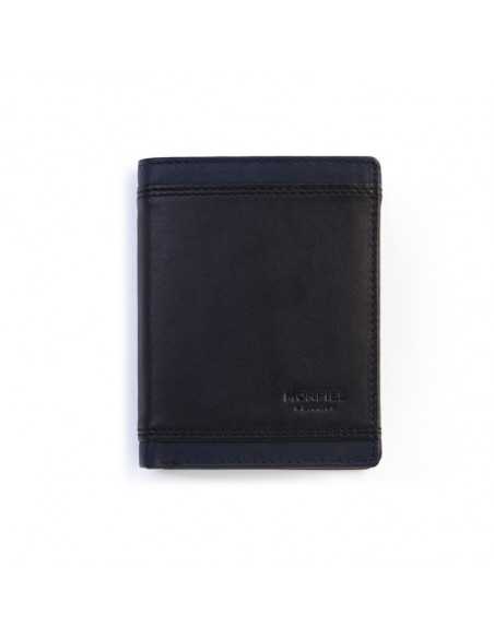 Black leather wallet with coin pocket Lago, front view, on a white background - MONPIEL