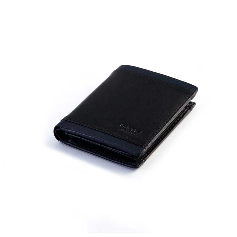 Black leather wallet with coin pocket Lago, perspective view, on a white background - MONPIEL