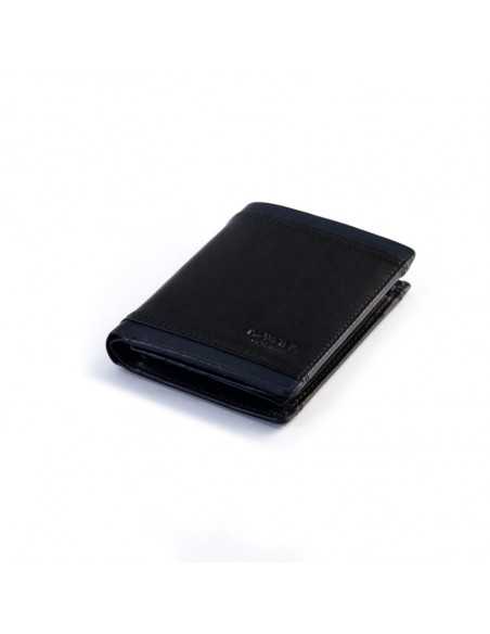 Black leather wallet with coin pocket Lago, perspective view, on a white background - MONPIEL