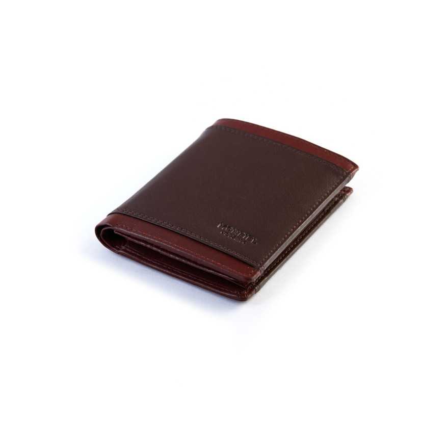 Brown leather wallet with coin pocket Lago, perspective view, on a white background - MONPIEL
