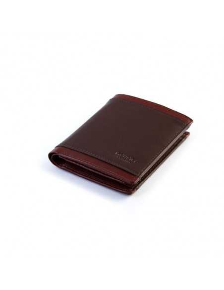 Brown leather wallet with coin pocket Lago, perspective view, on a white background - MONPIEL