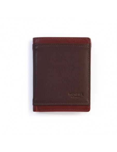 Basic brown Lago leather billfold, front view on white background - MONPIEL