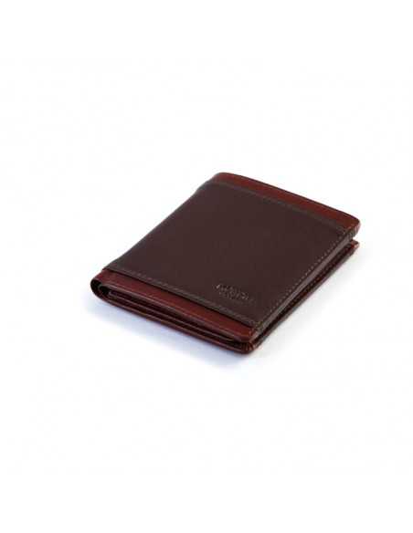 Basic brown Lago leather billfold, perspective view on white background - MONPIEL