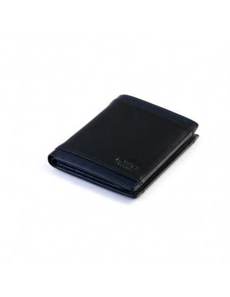 Basic black Lago leather billfold, perspective view on white background - MONPIEL