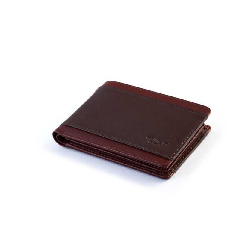American leather wallet with coin pocket and cardholder in brown, perspective view, on a white background - MONPIEL