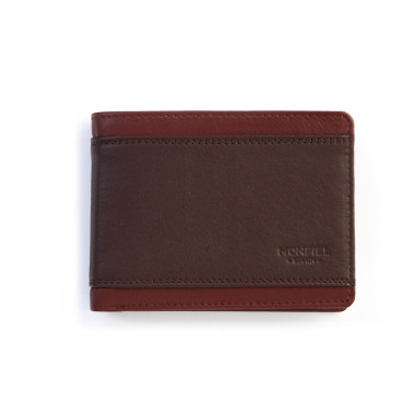Cartera americana de piel con monedero y tarjetero en color marrón con vista frontal sobre fondo blanco - MONPIEL 2