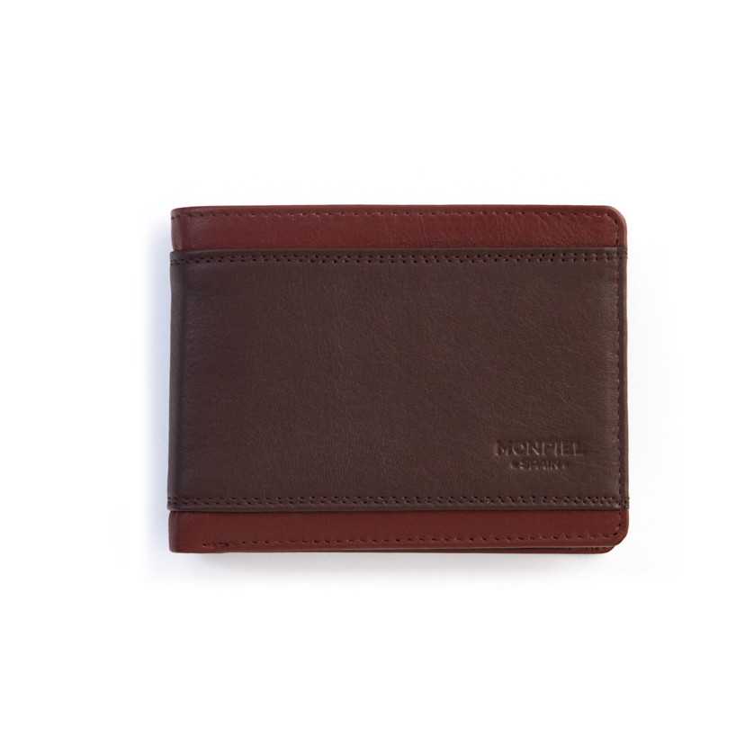 American leather wallet with coin pocket and cardholder in brown, front view, on a white background - MONPIEL