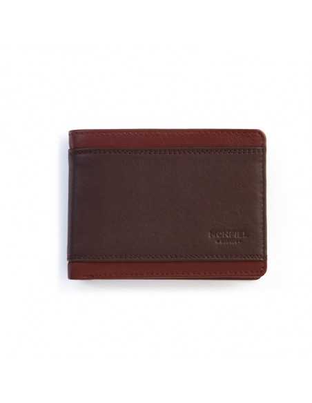 Portefeuille américain en cuir marron avec porte-monnaie et porte-cartes, vue de face sur fond blanc - MONPIEL Portefeuille américain en cuir marron avec porte-monnaie et porte-cartes, vue de face sur fond blanc - MONPIEL