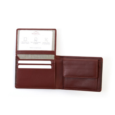 American leather wallet with coin pocket and cardholder in brown, front view, on a white background - MONPIEL 2