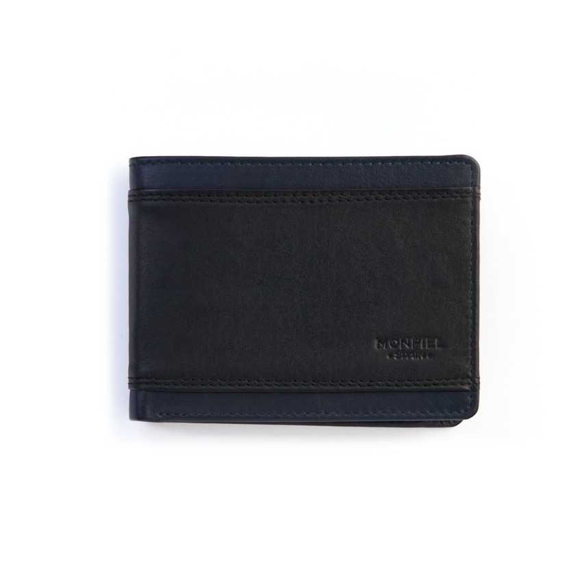 American leather wallet with coin pocket and cardholder in black, front view, on a white background - MONPIEL