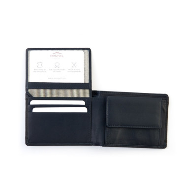 Brown leather American wallet with coin pocket and cardholder, front view on white background - MONPIEL 2