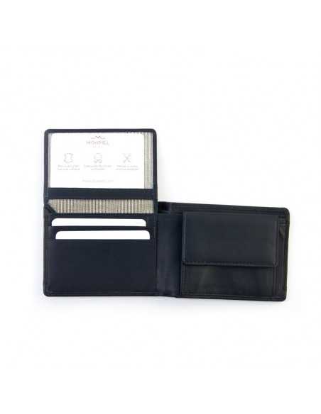 American leather wallet with coin pocket and cardholder in black, open cardholder detail, card slots, on a white backg - MONPIEL American leather wallet with coin pocket and cardholder in black, open cardholder detail, card slots, on a white backg - MONPIEL