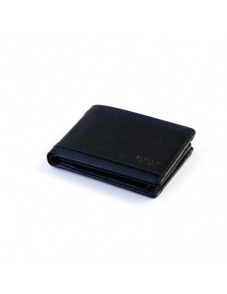 American leather wallet with coin pocket and cardholder in black, perspective view, on a white background - MONPIEL American leather wallet with coin pocket and cardholder in black, perspective view, on a white background - MONPIEL