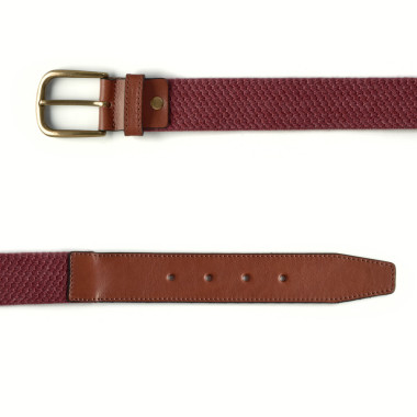 Men’s green elastic belt with leather accents, front view on white background - MONPIEL 2