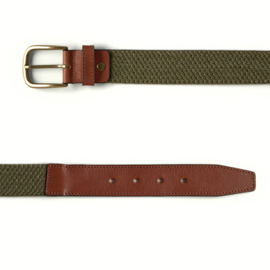 Ceinture élastique homme en cuir vert, vue de face sur fond blanc - MONPIEL 2