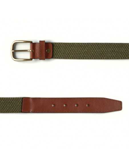 Ceinture élastique homme en cuir vert, vue de face sur fond blanc - MONPIEL