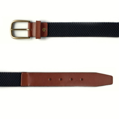 Men’s green elastic leather belt, front view, on a white background - MONPIEL 2