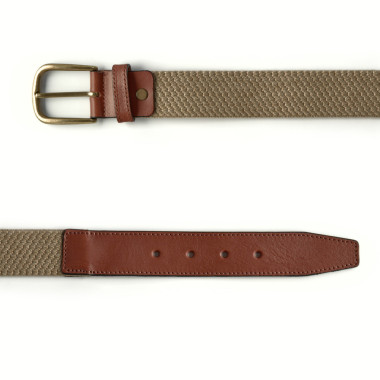 Men’s green elastic leather belt, front view, on a white background - MONPIEL 2
