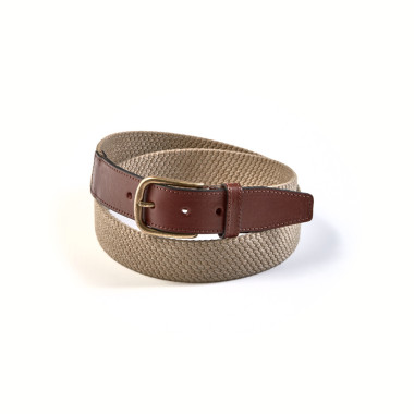 Men’s green elastic leather belt, front view, on a white background - MONPIEL 2