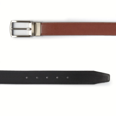 Black leather belt with black-leather tip and rectangular metal buckle - MONPIEL 2