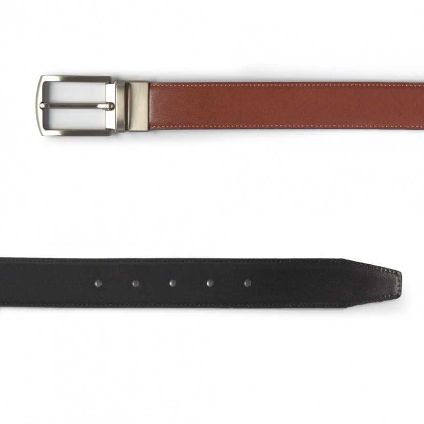 Black leather belt with black-leather tip and rectangular metal buckle - MONPIEL