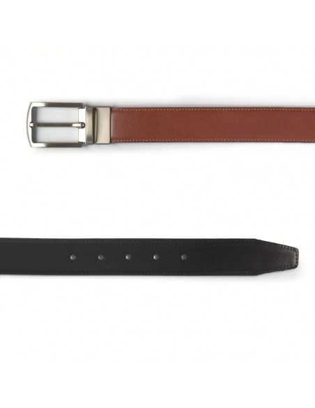 Black leather belt with black leather tip and rectangular metal buckle - MONPIEL
