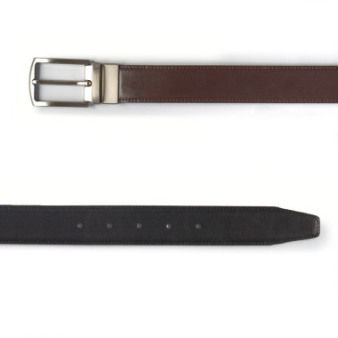 Black leather belt with black leather tip and rectangular metal buckle - MONPIEL 2