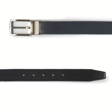 Black leather belt with black leather tip and rectangular metal buckle - MONPIEL 2