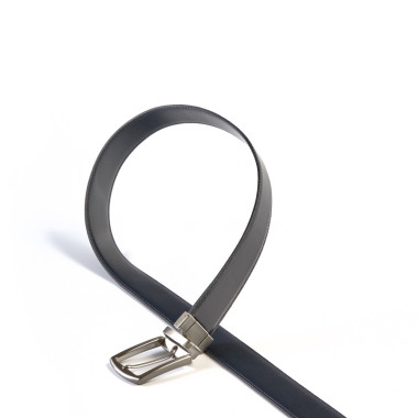 Black leather belt with black leather tip and rectangular metal buckle - MONPIEL 2