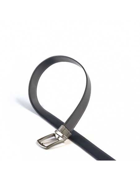 Back view of black and navy belt with visible stitching on white background - MONPIEL