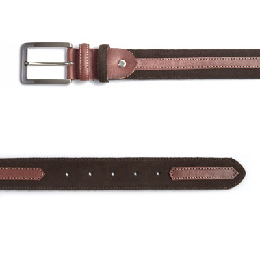 Navy leather belt, rolled, with rectangular metal buckle and brown leather detail - MONPIEL 2