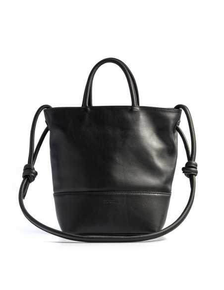 Large black leather knotted bag, front view, on a white background - MONPIEL Large black leather knotted bag, front view, on a white background - MONPIEL