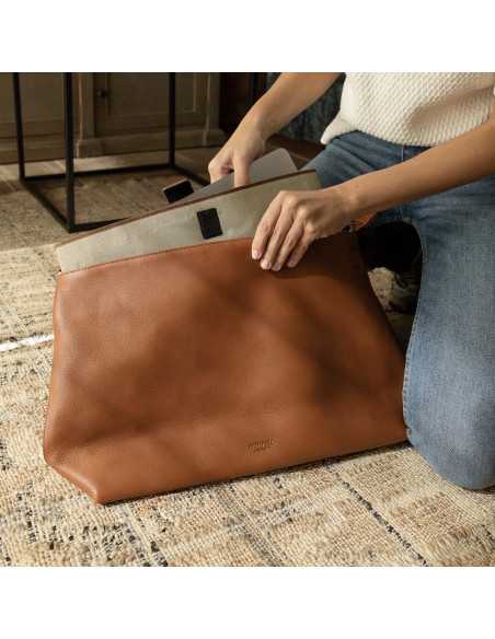 Beige 15"-inch laptop case being stored in a bag - MONPIEL