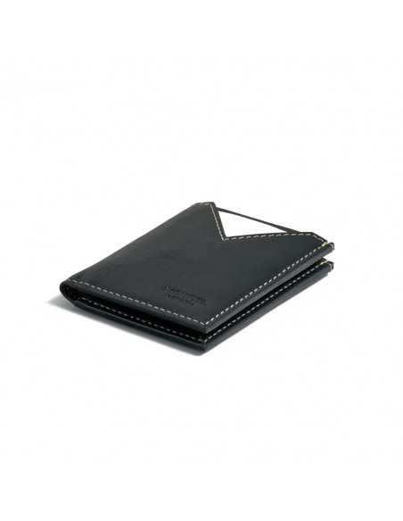 Men’s blue leather wallet, closed, perspective view on a white background - MONPIEL