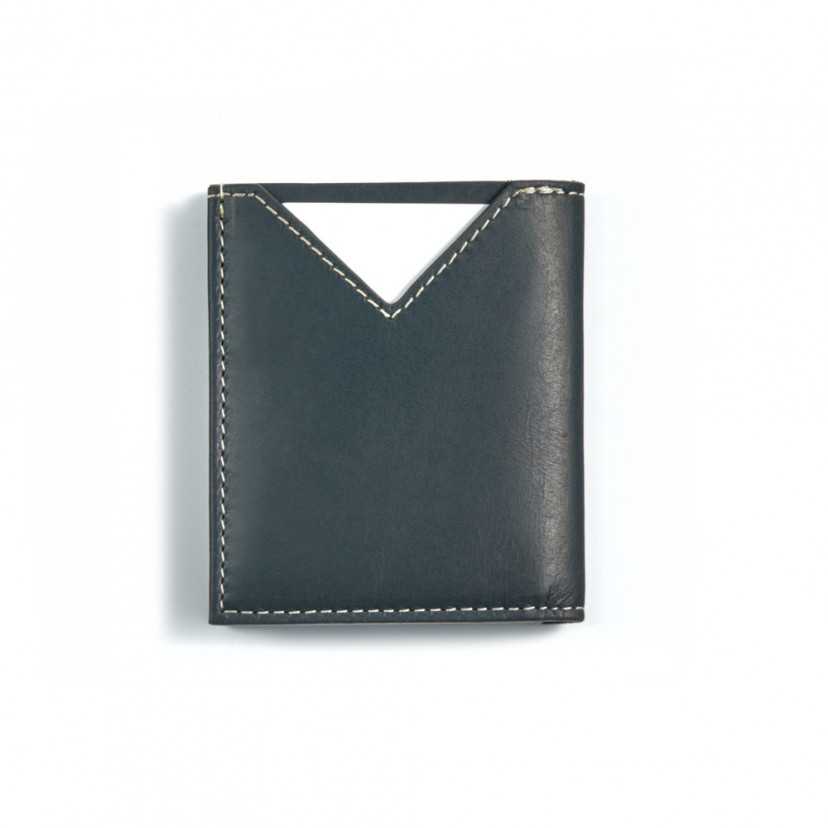 Men’s blue leather wallet, rear view, on a white background - MONPIEL