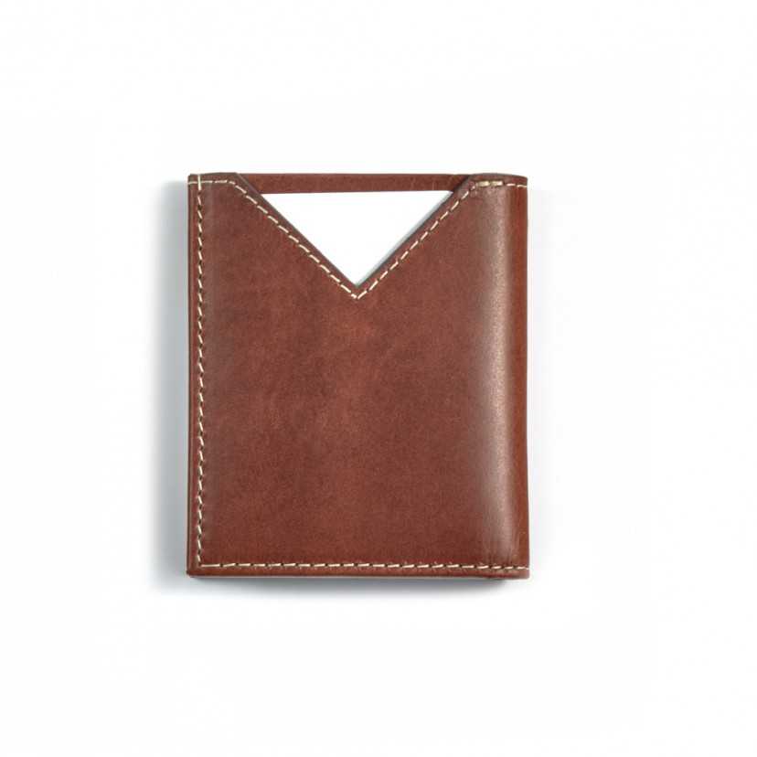 Small men's leather wallet in Havana color, rear view on white background - MONPIEL