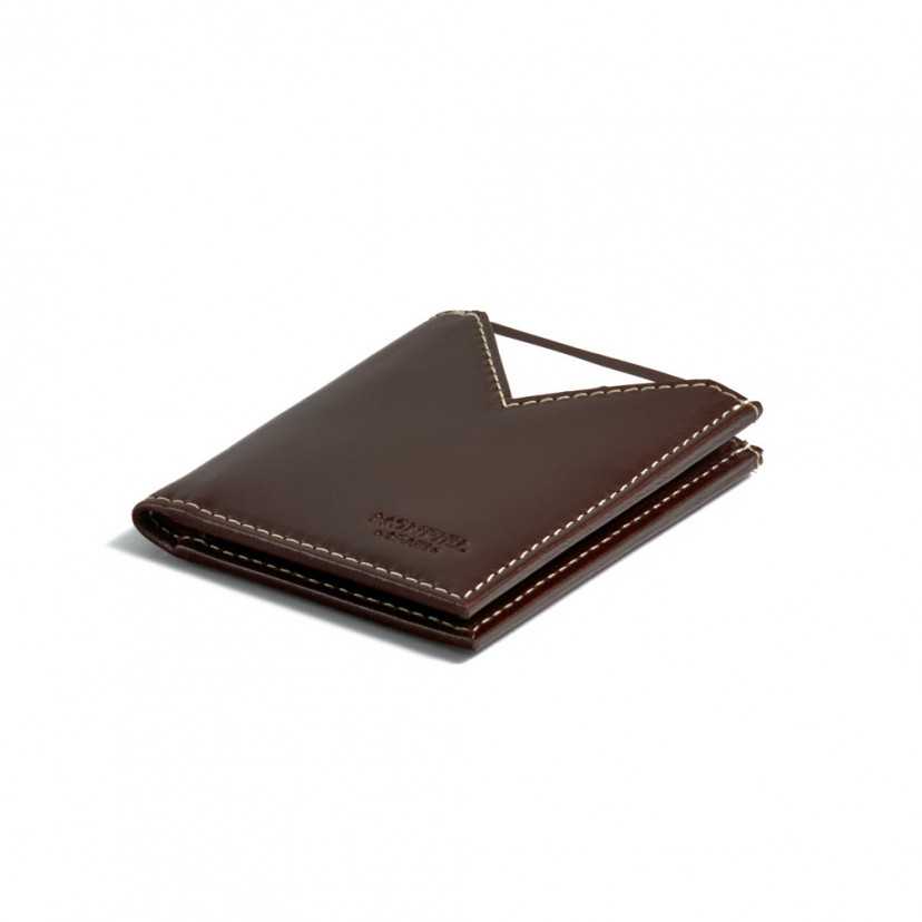 Small men’s leather wallet in brown, perspective view on a white background - MONPIEL