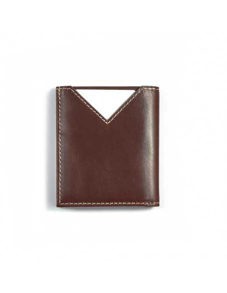 Small brown leather men’s wallet, rear view on white background - MONPIEL Small brown leather men’s wallet, rear view on white background - MONPIEL