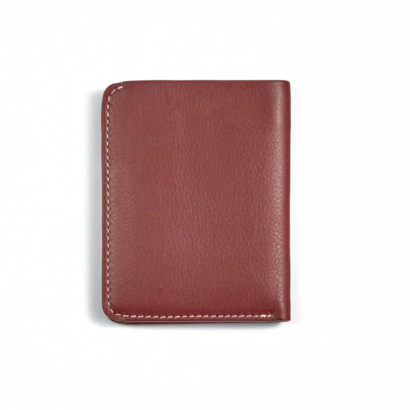 Small men's leather wallet in burgundy, rear view on a white background - MONPIEL