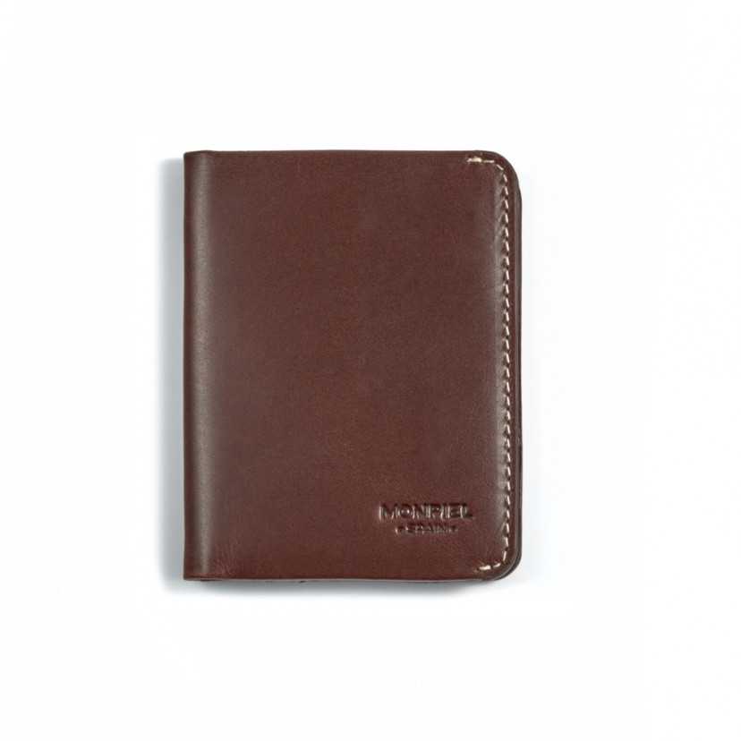 Small men's leather wallet in brown, front view on a white background - MONPIEL