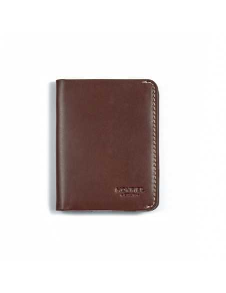 Small brown leather men’s wallet with bill compartment, front view on white background - MONPIEL